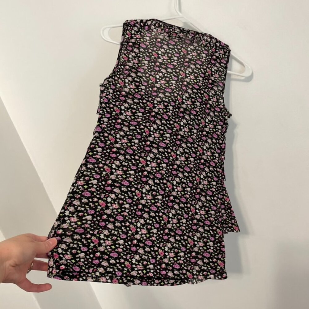 EXPRESS Black Purple Floral Mesh Tiered Ruffle Sleeveless Y2K Tank Blouse Top S - Picture 12 of 12